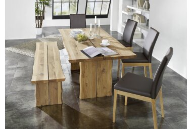 Essgruppe Massivholz Dalenna Tischgruppe mit 4 Stühlen und Sitzbank Wildeiche/Braun 12019