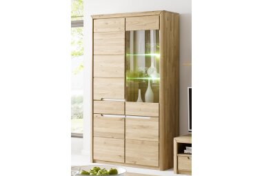 Vitrinenschrank Massivholz Ianka 114x198x41 Vitrine Wildeiche Bianco geölt 20008