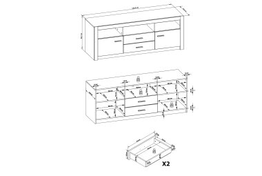 TV-Unterteil Janel 163x61x47 Lowboard Wild Eiche/Asteiche massiv geölt 10061