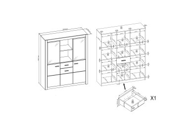 Highboard Janel 137x141x42 Anrichte Wild Eiche/Asteiche massiv geölt 10066