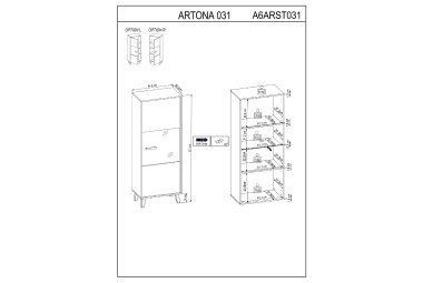 Stauraumelement Jaida 65x171x39 Stauraumschrank Schwarz/Artisan 10098