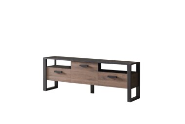 TV-Unterschrank Jami 180x63x43 Lowboard Schwarz-Okapi Nuss/Okapi Nuss 10132