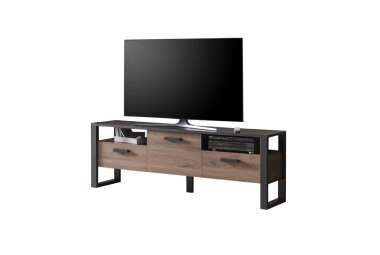 TV-Unterschrank Jami 180x63x43 Lowboard Schwarz-Okapi Nuss/Okapi Nuss 10132