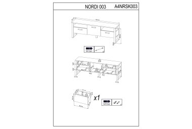 TV-Unterschrank Jami 180x63x43 Lowboard Schwarz-Okapi Nuss/Okapi Nuss 10132