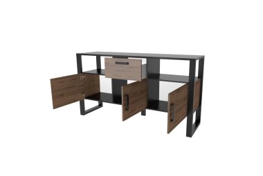 Sideboard Jami 160x90x45 Anrichte Schwarz-Okapi Nuss/Okapi Nuss 10140