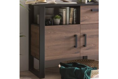 Sideboard Jami 160x90x45 Anrichte Schwarz-Okapi Nuss/Okapi Nuss 10140