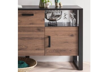 Sideboard Jami 160x90x45 Anrichte Schwarz-Okapi Nuss/Okapi Nuss 10140