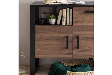 Sideboard Jami 160x90x45 Anrichte Schwarz-Okapi Nuss/Okapi Nuss 10140