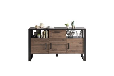 Sideboard Jami 160x90x45 Anrichte Schwarz-Okapi Nuss/Okapi Nuss 10140