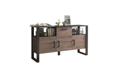 Sideboard Jami 160x90x45 Anrichte Schwarz-Okapi Nuss/Okapi Nuss 10140