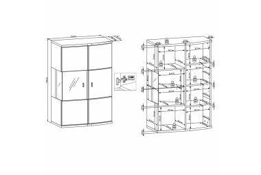 Hängevitrine Jandy 70x103x37 Wandvitrine Weiß/Anthrazit/Weiß HG/Anthrazit HG 10160