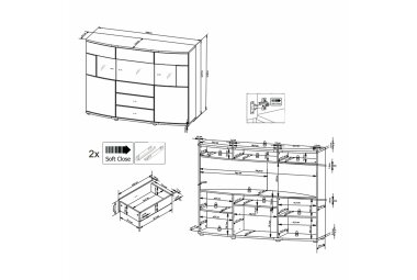 Highboard Jandy 160x117x42 Anrichte Weiß/Anthrazit/Weiß HG 10162