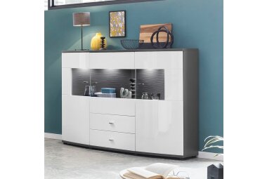 Highboard Jandy 160x117x42 Anrichte Weiß/Anthrazit/Weiß HG 10162