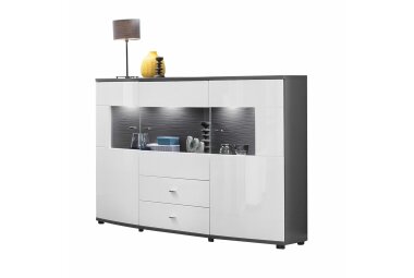 Highboard Jandy 160x117x42 Anrichte Weiß/Anthrazit/Weiß HG 10162