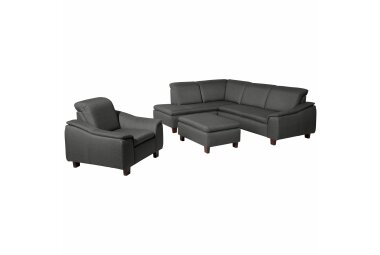 Ecksofa mit Ottomane rechts Katti Bezug Flachgewebe Buche nussbaum dunkel / anthrazit 22910