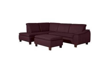 Ecksofa mit Ottomane rechts Katti Bezug Flachgewebe Buche nussbaum dunkel / burgund 22914