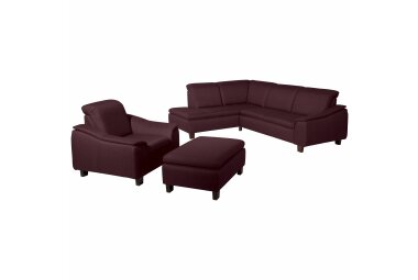 Ecksofa mit Ottomane rechts Katti Bezug Flachgewebe Buche nussbaum dunkel / burgund 22914