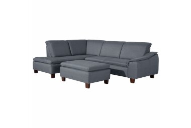 Ecksofa mit Ottomane rechts Katti Bezug Flachgewebe Buche nussbaum dunkel / denim 22915