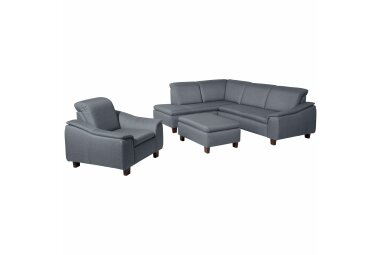 Ecksofa mit Ottomane rechts Katti Bezug Flachgewebe Buche nussbaum dunkel / denim 22915