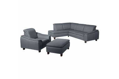 Ecksofa mit Ottomane rechts Katti Bezug Flachgewebe Buche nussbaum dunkel / denim 22915