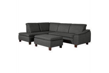 Ecksofa mit Ottomane rechts Katti Bezug Flachgewebe Buche nussbaum dunkel / graphit 22916