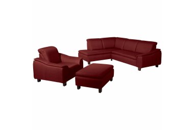 Ecksofa mit Ottomane rechts Katti Bezug Flachgewebe Buche nussbaum dunkel / rot 22918