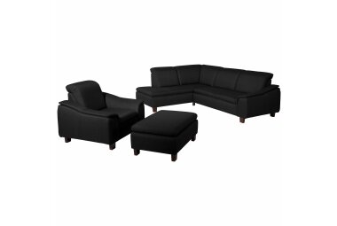 Ecksofa mit Ottomane rechts Katti Bezug Flachgewebe Buche nussbaum dunkel / schwarz 22921