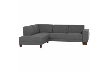 Ecksofa mit Ottomane rechts Katy Bezug Flachgewebe (Leinenoptik) Buche nussbaum dunkel / anthrazit 22994