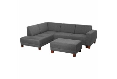 Ecksofa mit Ottomane rechts Katy Bezug Flachgewebe (Leinenoptik) Buche nussbaum dunkel / anthrazit 22994