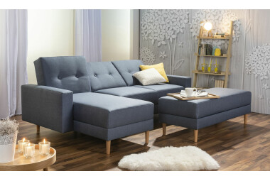 Schlafsofa Kaula Bezug Flachgewebe Erle natur / denim 23018