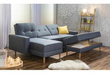 Schlafsofa Kaula Bezug Flachgewebe Erle natur / denim 23018