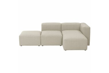 Sofa 2-Sitzer mit Ottomane rechts + Hocker Kaleigh Bezug Flachgewebe Kunststoff schwarz / creme 23206