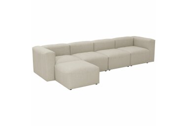Sofa 4-Sitzer + Hocker Kaleigh Bezug Flachgewebe Kunststoff schwarz / creme 23214