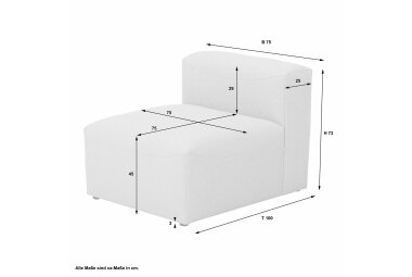 Sofaelement 1-Sitzer ohne Lehne Kaleigh Bezug Flachgewebe Kunststoff schwarz / creme 23216