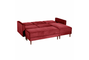 Funktionssofa mit Hocker Kacha Bezug Samtvelours Esche natur / rot 23160