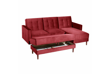 Funktionssofa mit Hocker Kacha Bezug Samtvelours Esche natur / rot 23160