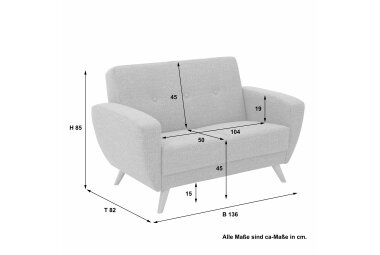 Sofa 2-Sitzer Kaitlyn Bezug Flachgewebe Buche natur / grau 23197