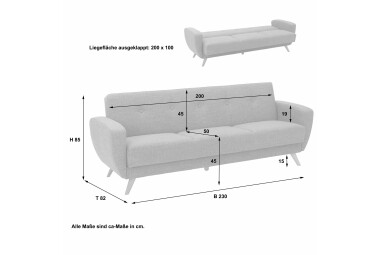 Sofa 3-Sitzer mit Bettfunktion Kaitlyn Bezug Flachgewebe Buche natur / grau 23198