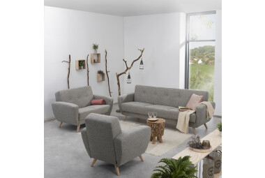 Sofa 3-Sitzer mit Bettfunktion Kaitlyn Bezug Flachgewebe Buche natur / grau 23198