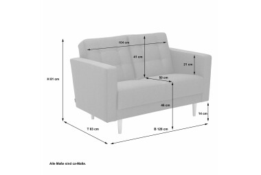 Sofa 2-Sitzer Kaisa Bezug Flachgewebe Esche natur / anthrazit 23192