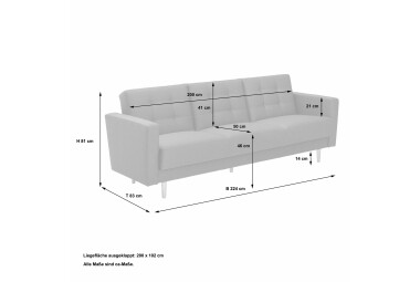 Sofa 3-Sitzer mit Bettfunktion Kaisa Bezug Flachgewebe Esche natur / anthrazit 23190