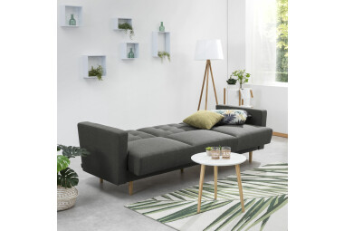 Sofa 3-Sitzer mit Bettfunktion Kaisa Bezug Flachgewebe Esche natur / anthrazit 23190