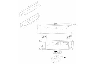 Wohnzimmerschrank Jacinthe 200x166x46 Wohnwand Eiche/Anthrazit 10185