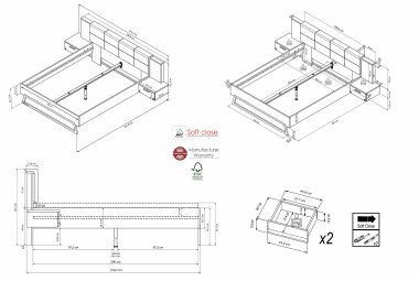 Doppelbett Jackelyn 275x211x93 Flagstaff Eiche/Matera 10250