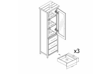 Vitrine Janice 56x190x40 Kiefer Holz massiv weiß 10272