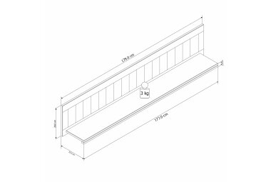 Wandboard Janice 179x28x26 Kiefer Holz massiv weiß 10275