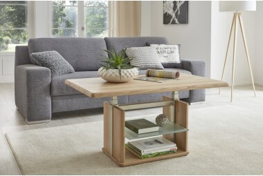 Funktionstisch Chantal höhenverstellbar 110x65x50 Couchtisch Massivholz Wildeiche Bianco 16208