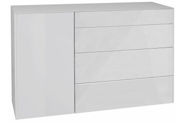 Kommode Elfi 131x42x89 Hochglanz Kreidegrau/Glas...