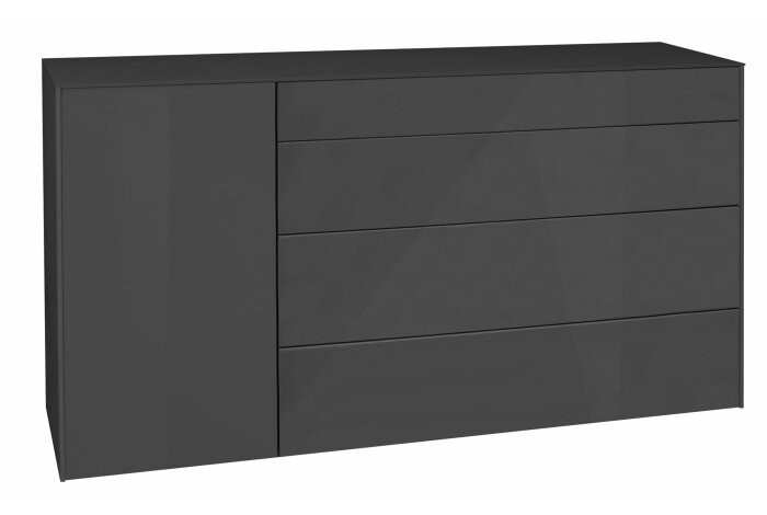 Kommode Elfi 169x42x89 Hochglanz Anthrazit/Glas Anthrazit...