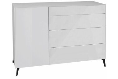 Kommode Elfi 131x42x104 Hochglanz Kreidegrau/Glas...